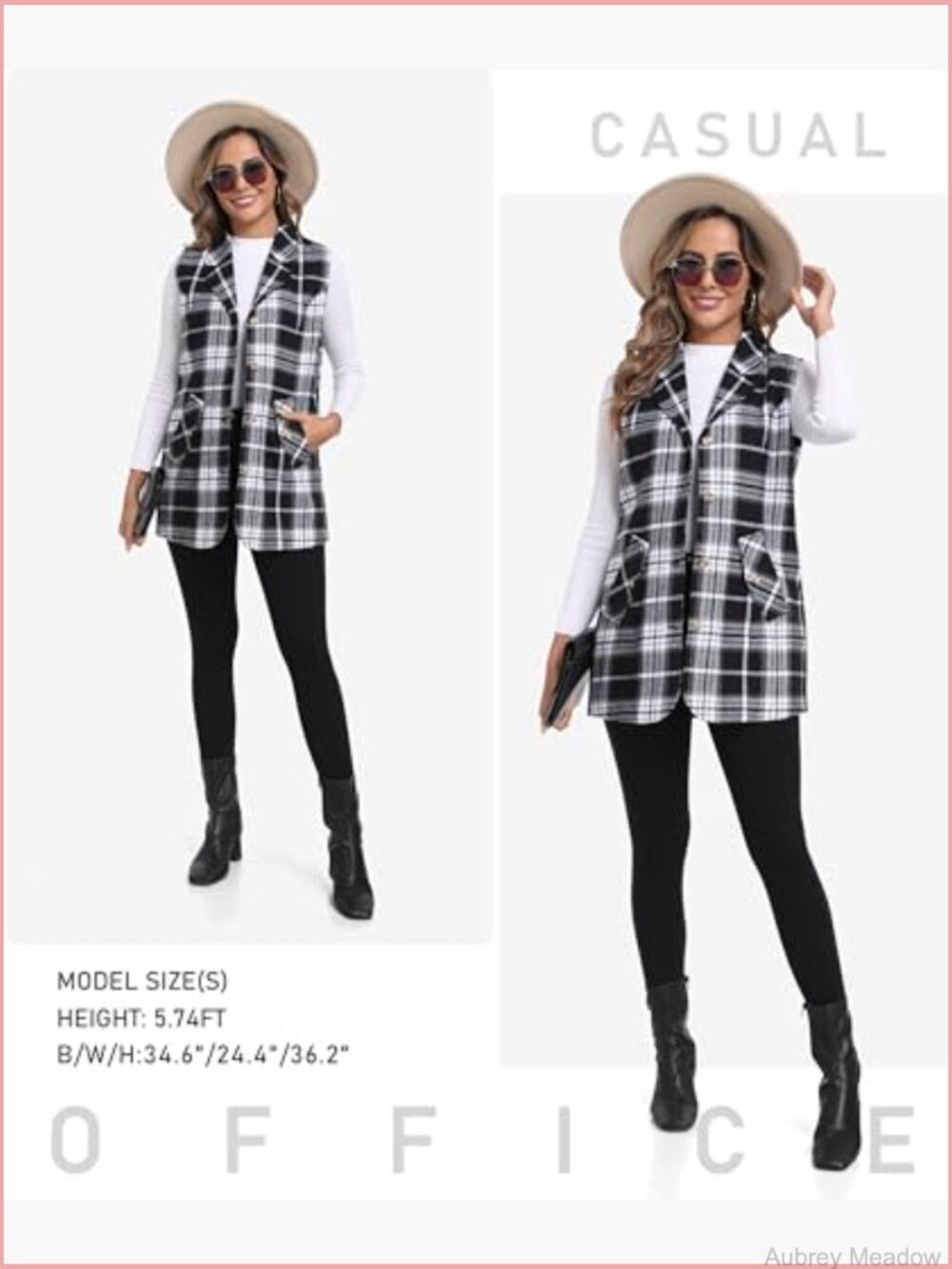 Long Flannel Plaid Vest Sleeveless Button Down Blazer Jacket Cardigan - Picture 6 of 7